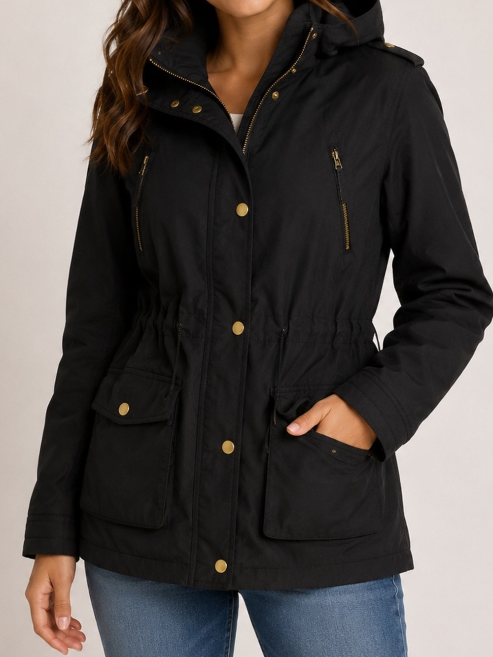 Eden Society Holly Contrast Hood Cargo Jacket in black small